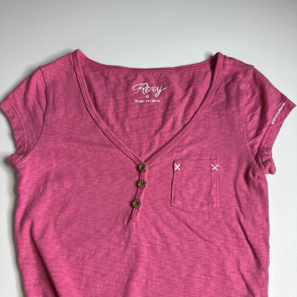 Vintage Y2K Roxy Surf Baby T Shirt Top XXS Graphic Surfer Skater Buttons Pink - Picture 4 of 9